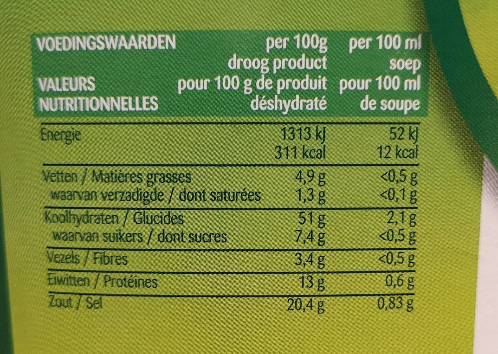Knorr soupe claire aux légumes - Voedingswaarden - fr