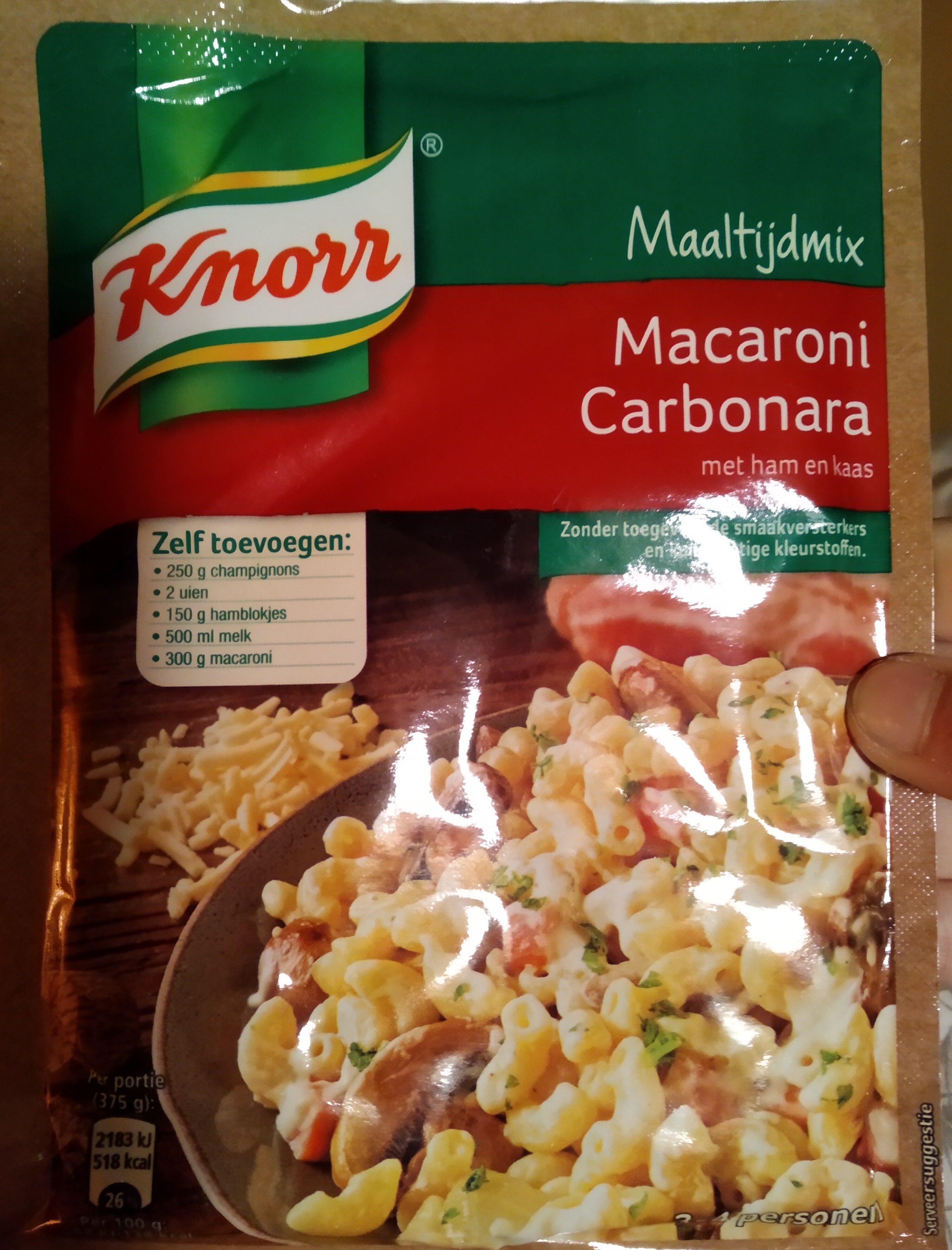 Knorr maaltijd Macaroni Carbonara (met ham en kaas) - Ingrediënten - en