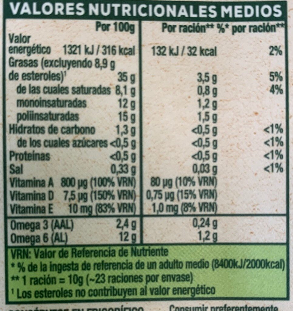 Pro- activ plus margarina con aceite de oliva tarrina - Información nutricional
