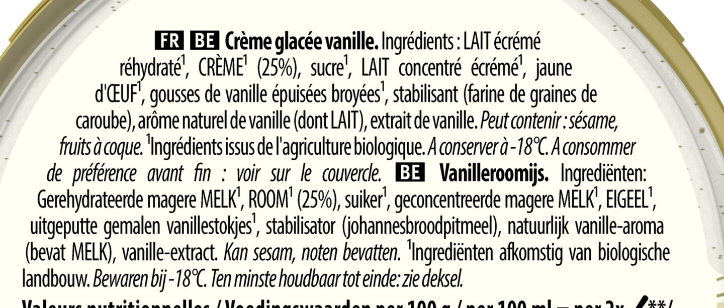CARTE D'OR Glace Crème Glacée Bio Vanille Douce de Sava 450ml - Ingrediënten - fr