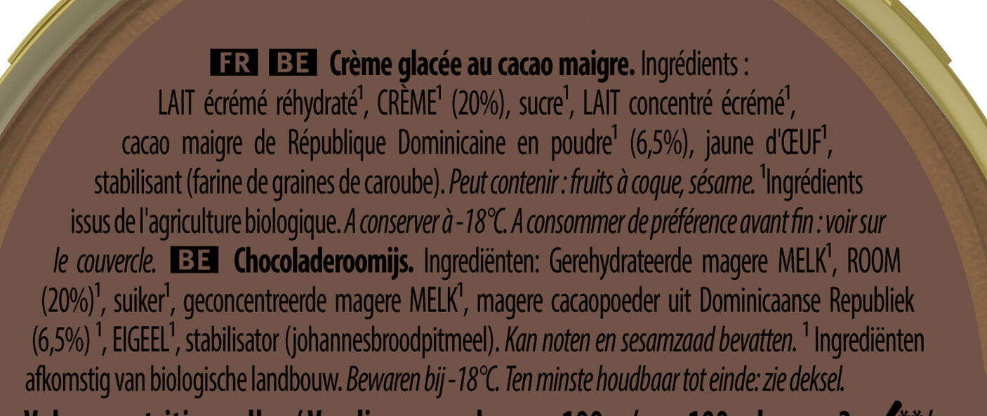 Crème Glacée Bio Cacao Corsé du Pérou - Ingrediënten - fr
