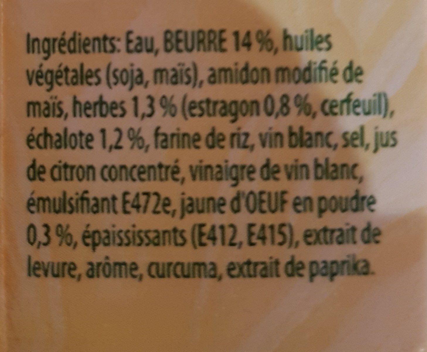 Sauce Béarnaise - Ingrediënten - en