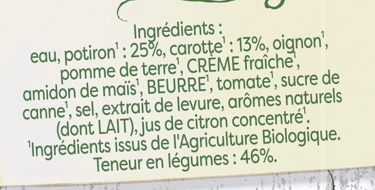 Knorr Soupe Bio Mouliné de Potiron Carottes 1L - Ingredienser - fr