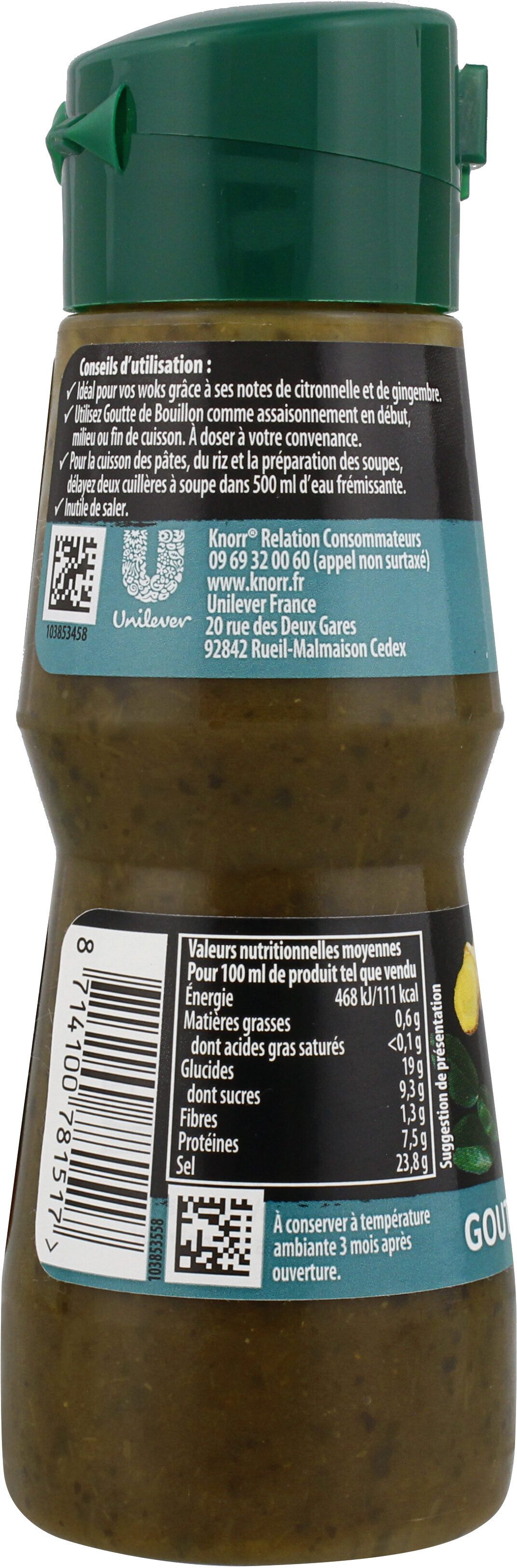 Knorr Goutte de Bouillon Assaisonnement Liquide Saveur Thaï 150 ml - Nutrition facts - fr