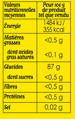 Maizena Fleur de Maïs Bio Sans Gluten 200g - Tableau nutritionnel