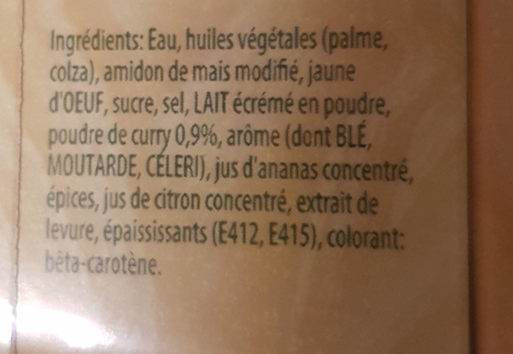 Sauce curry - Ingredients - fr