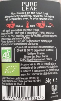 Pure Leaf Thé Vert Bio Fraise Menthe 15 Sachets - Product