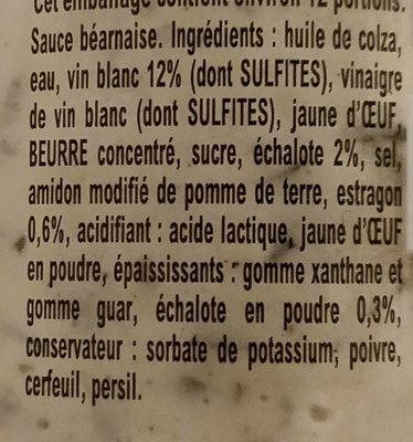 Amora Sauce Gourmet Béarnaise Échalotes Vin Blanc - Ingrédients