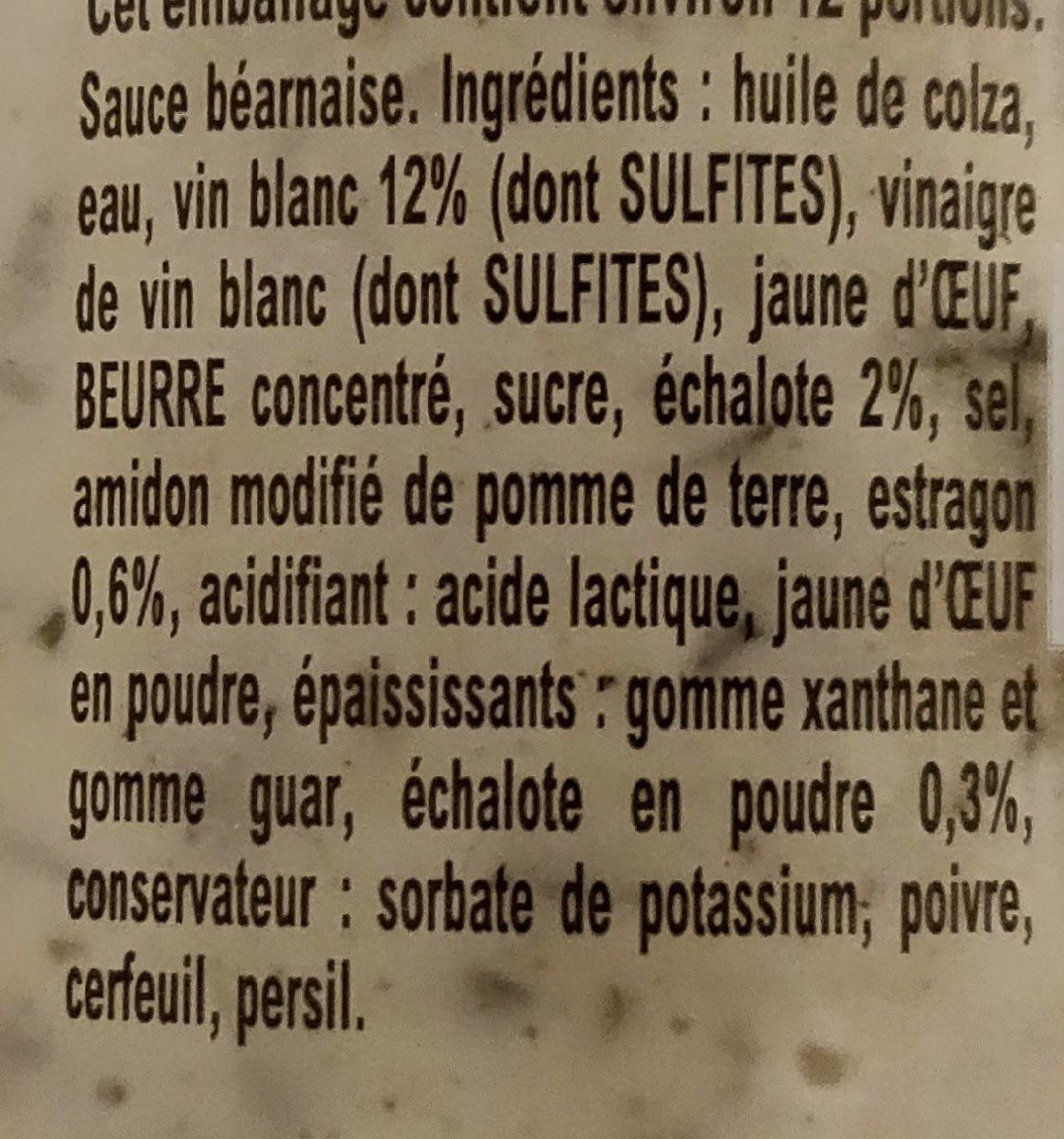 Amora Sauce Gourmet Béarnaise Échalotes Vin Blanc - Ingrédients