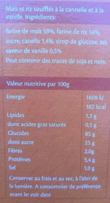 Gluten free cinnamon hoops - Voedingswaarden - fr