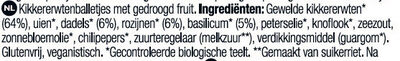 Organic Tamruc Falafel (Dried Fruits) - Ingrediënten
