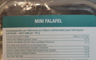 Mini falafel - Nutrition facts - fr