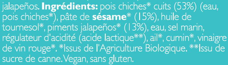 Bio Hummus Jalapeño - Ingrediënten - fr