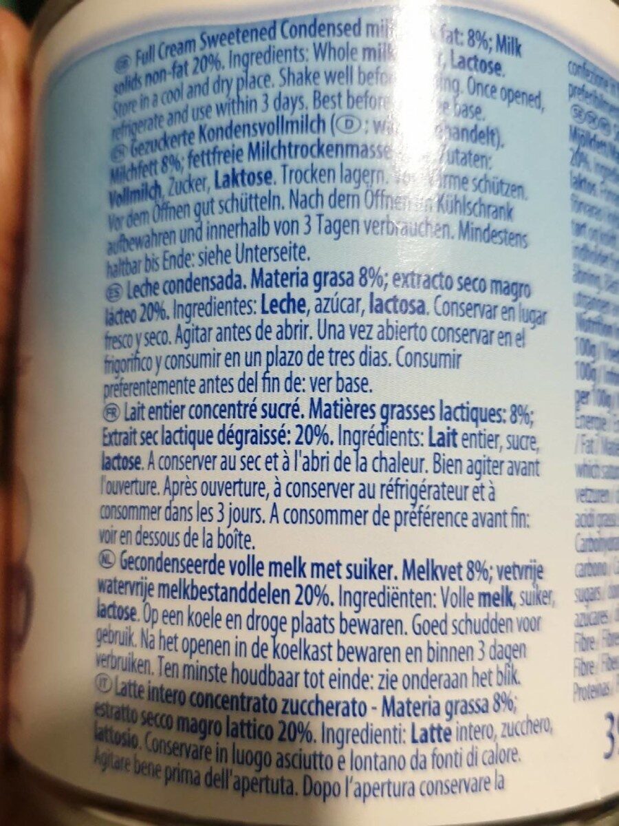 Nestlé lait concentré sucré - Información nutricional - fr