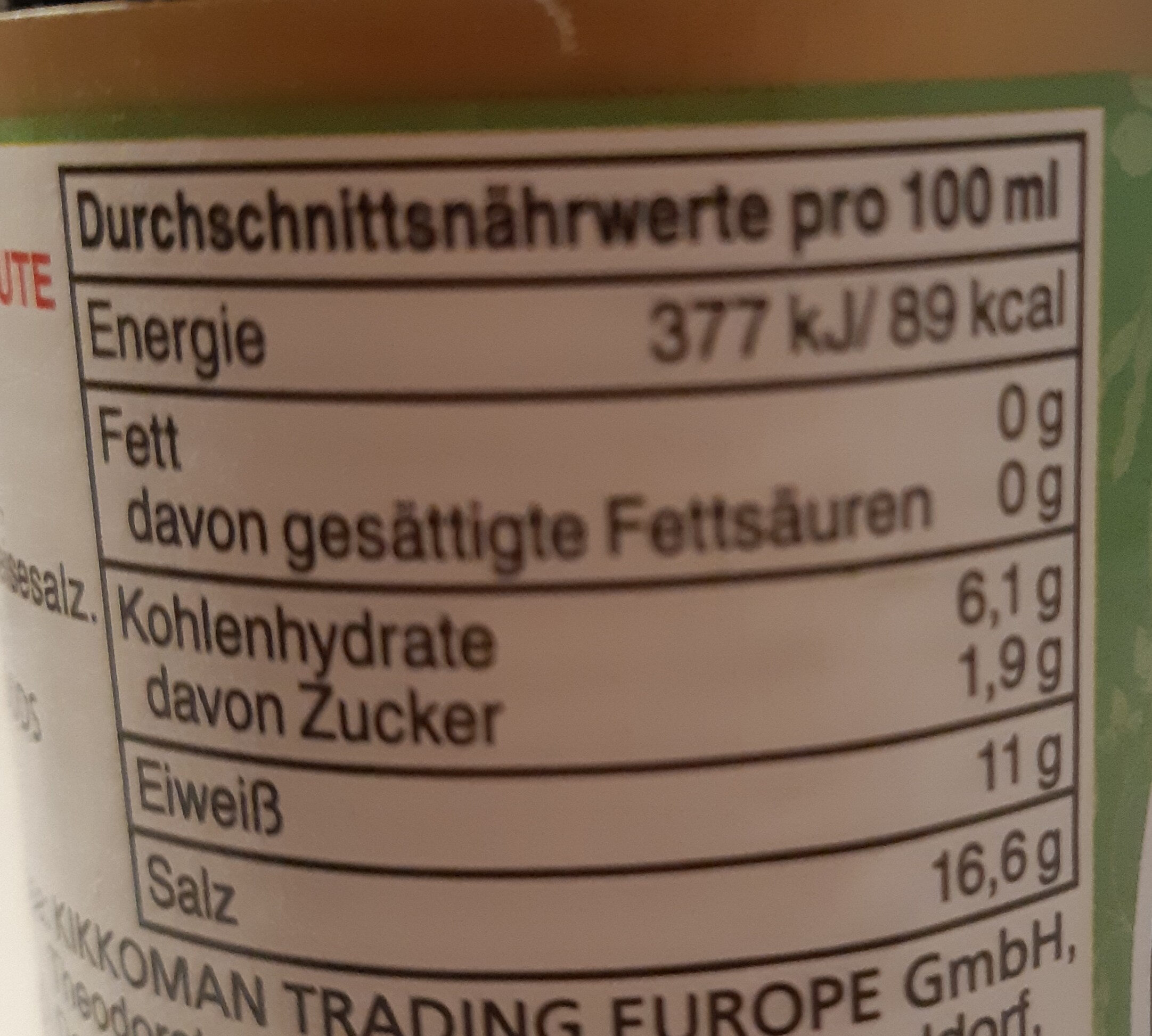 Sauce Soja BIO - Tableau nutritionnel - de