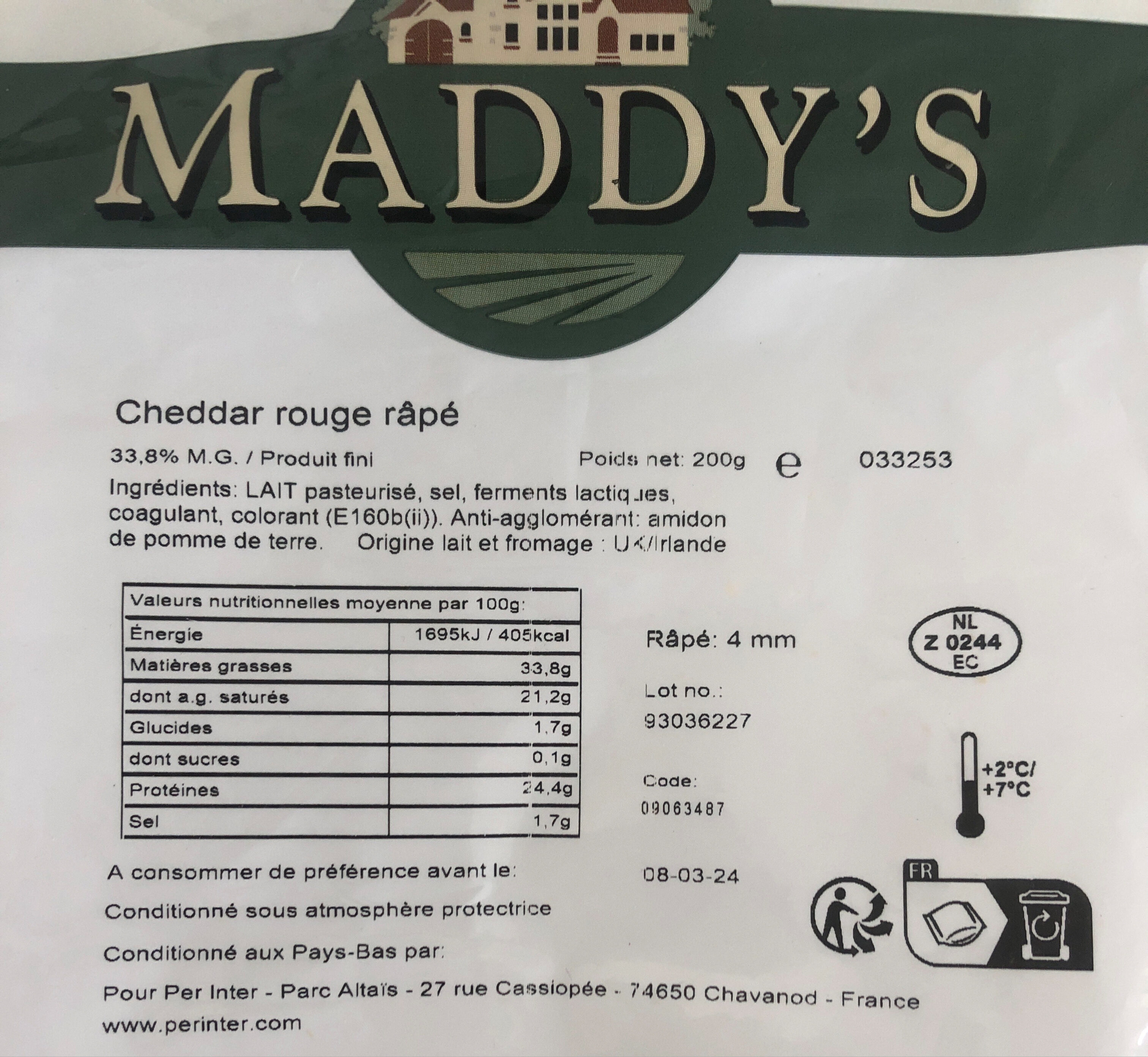 Cheddar rouge rapé - Ingredients - fr
