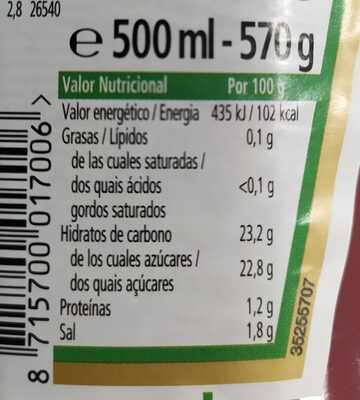 Tomato Ketchup - Información nutricional