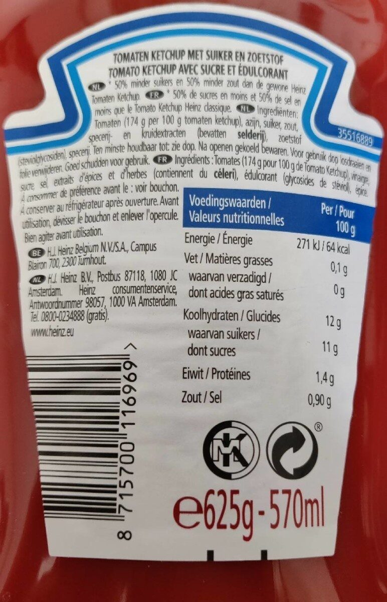 Tomato Ketchup moins de sucre & de sel - Voedingswaarden