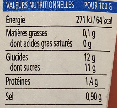 Tomato Ketchup 50% less sugar - Tableau nutritionnel
