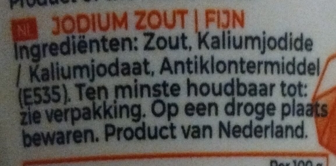 Jodium Zout Fijn - Ingredients - nl