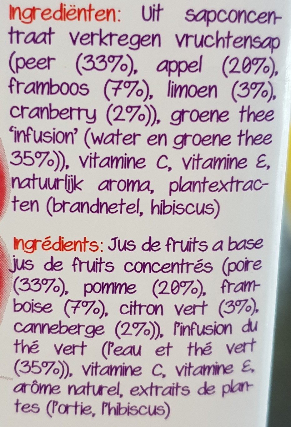 Daily Detox Framboise et thé vert - Ingredientes - fr
