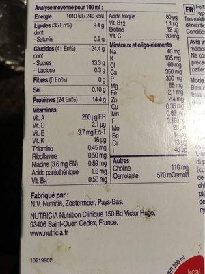Fortimel Protein arôme vanille - Información nutricional - fr