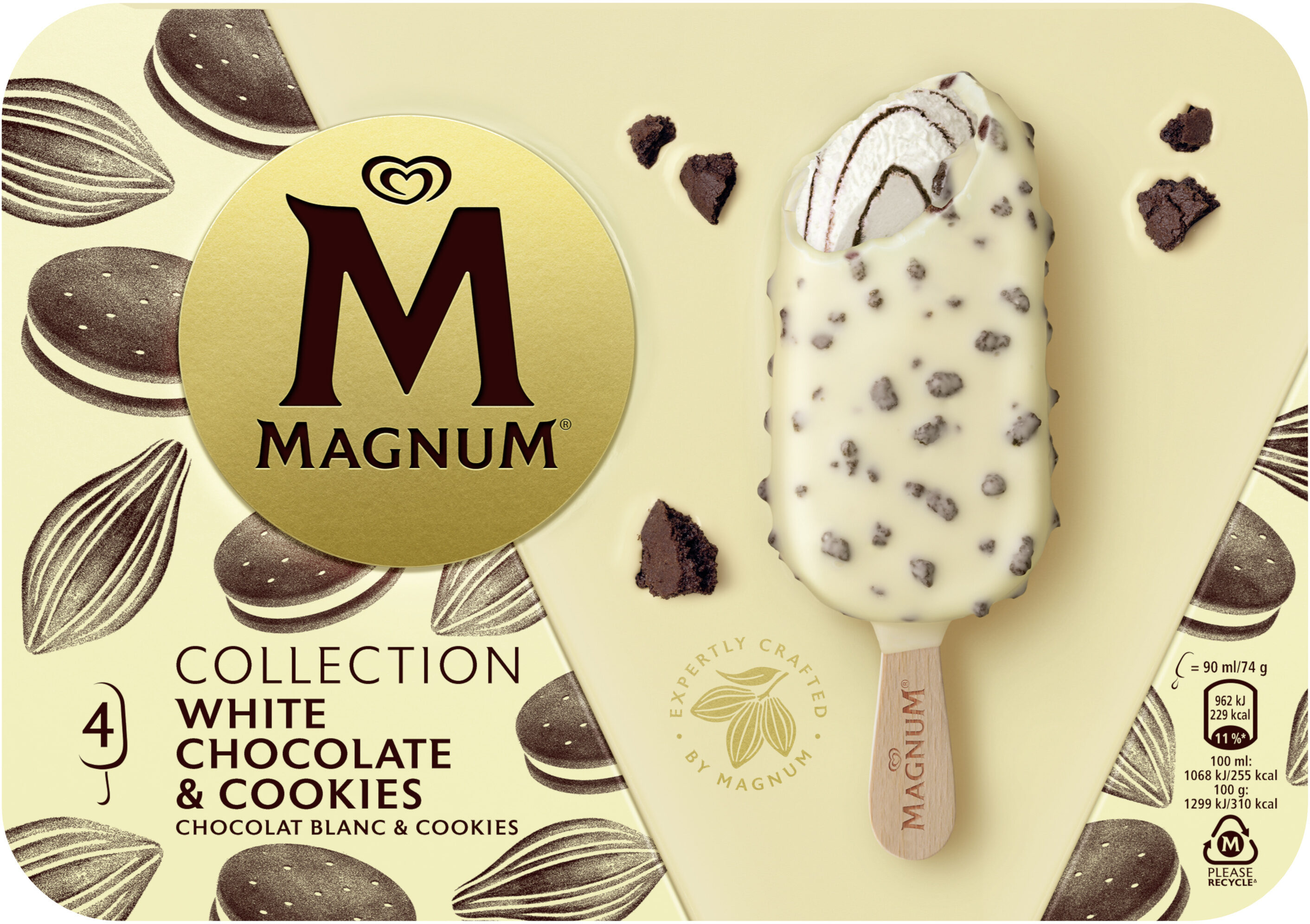 MAGNUM Glace Bâtonnet Chocolat Blanc & Cookies 4x90ml - Produit