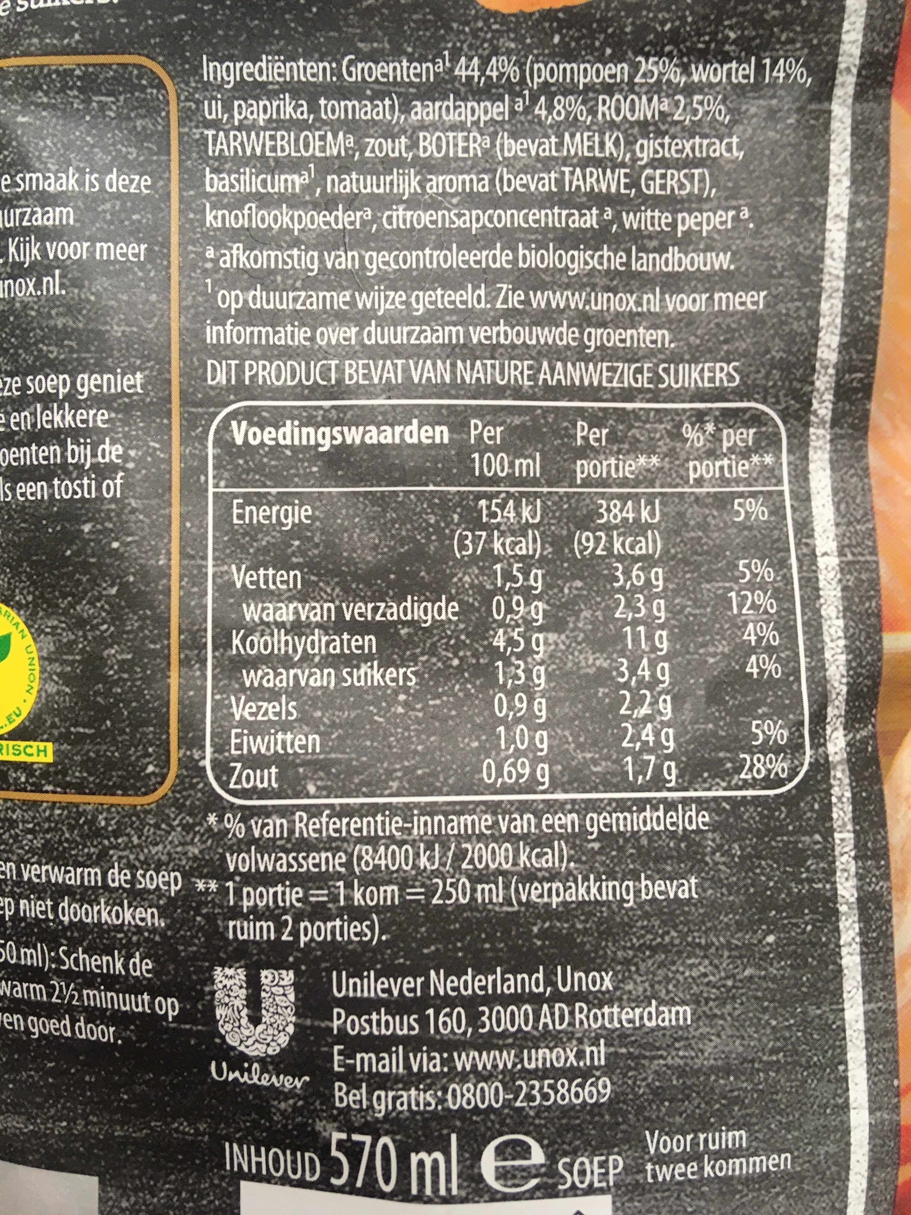 Soupe potiron bio - Nutrition facts