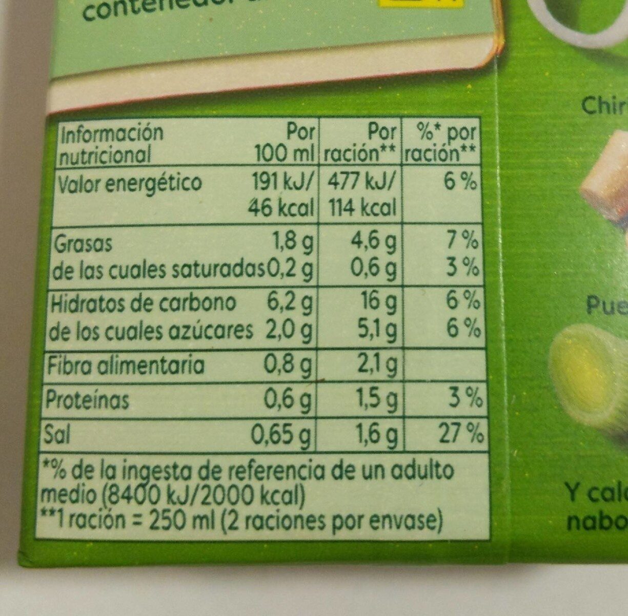 Crema de verduras mediterráneas - Nutrition facts - es