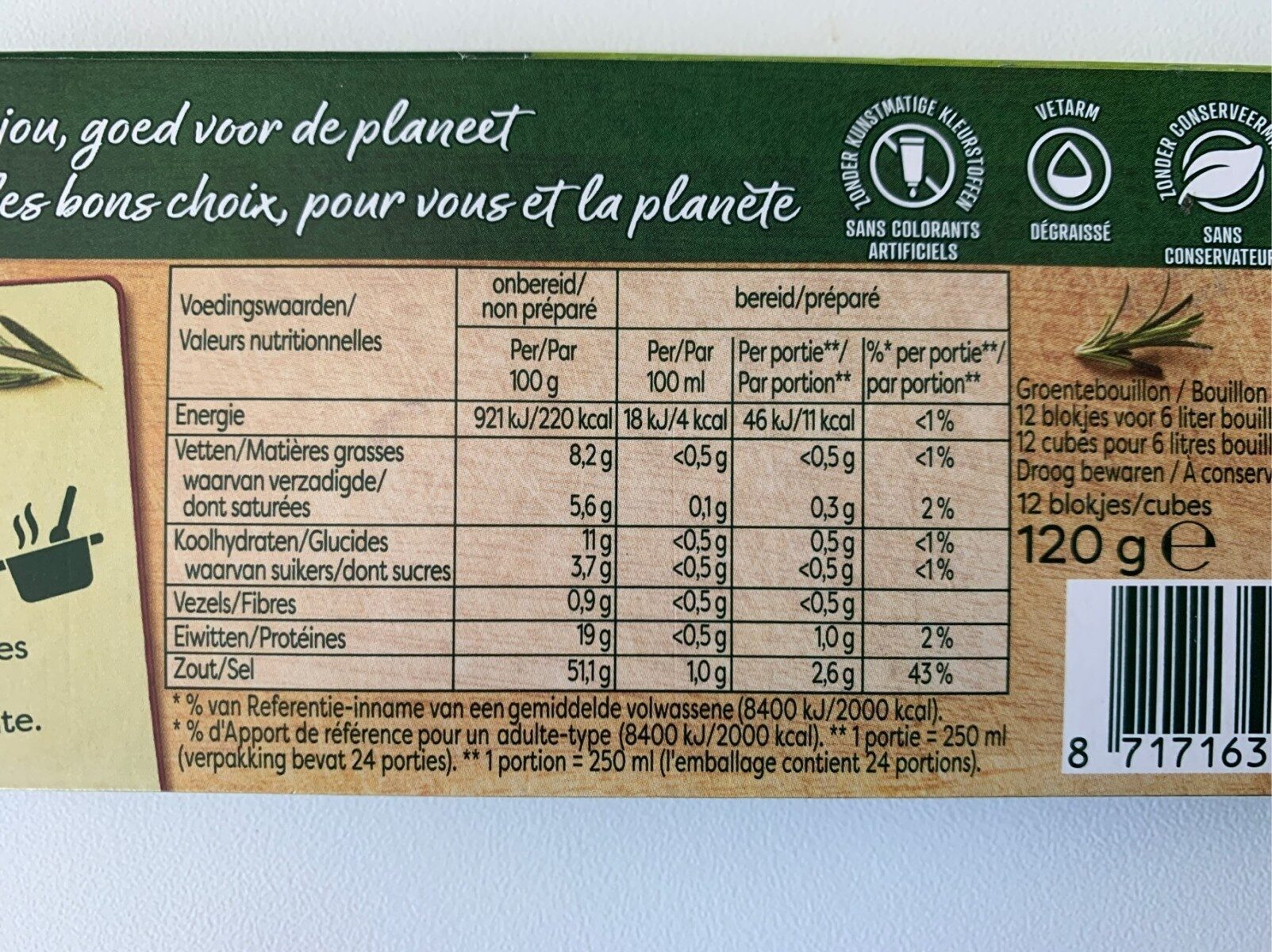 Knorr Finesse Groenten Bouillon - Voedingswaarden - fr