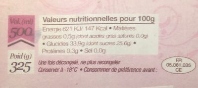 Sorbet Myrtille - Información nutricional - fr