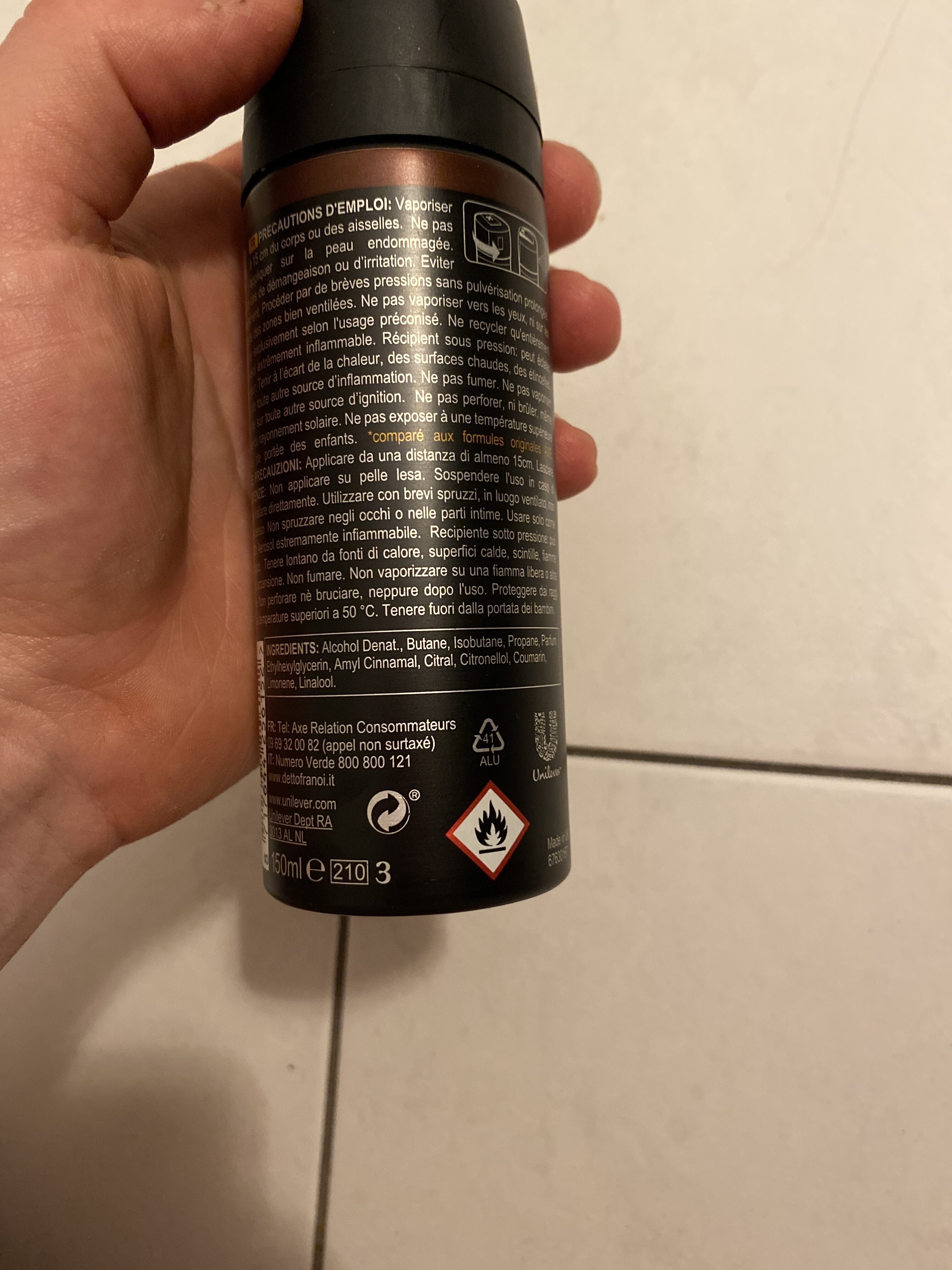 Axe Déodorant Bodyspray Homme Dark Temptation 48h Non-Stop Frais 150ml - Ingredients - fr