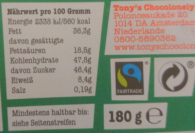 Milk hazelnut chocolate - Nutrition facts
