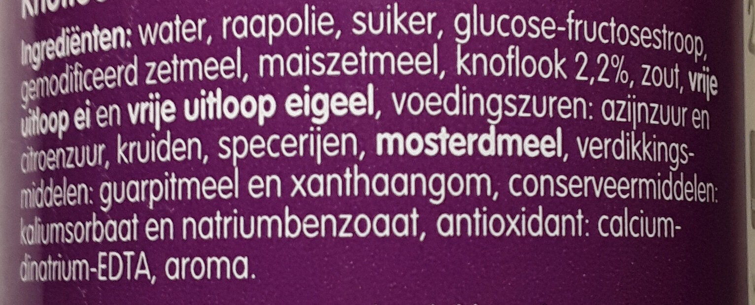 Yildriz Knoflooksaus Turks - Ingredients - nl