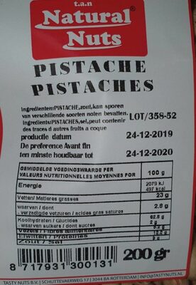 Pistaches - Tableau nutritionnel