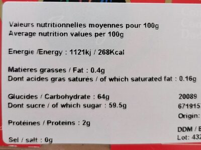 Dattes Medjool l'(a)typique - Nutrition facts - fr