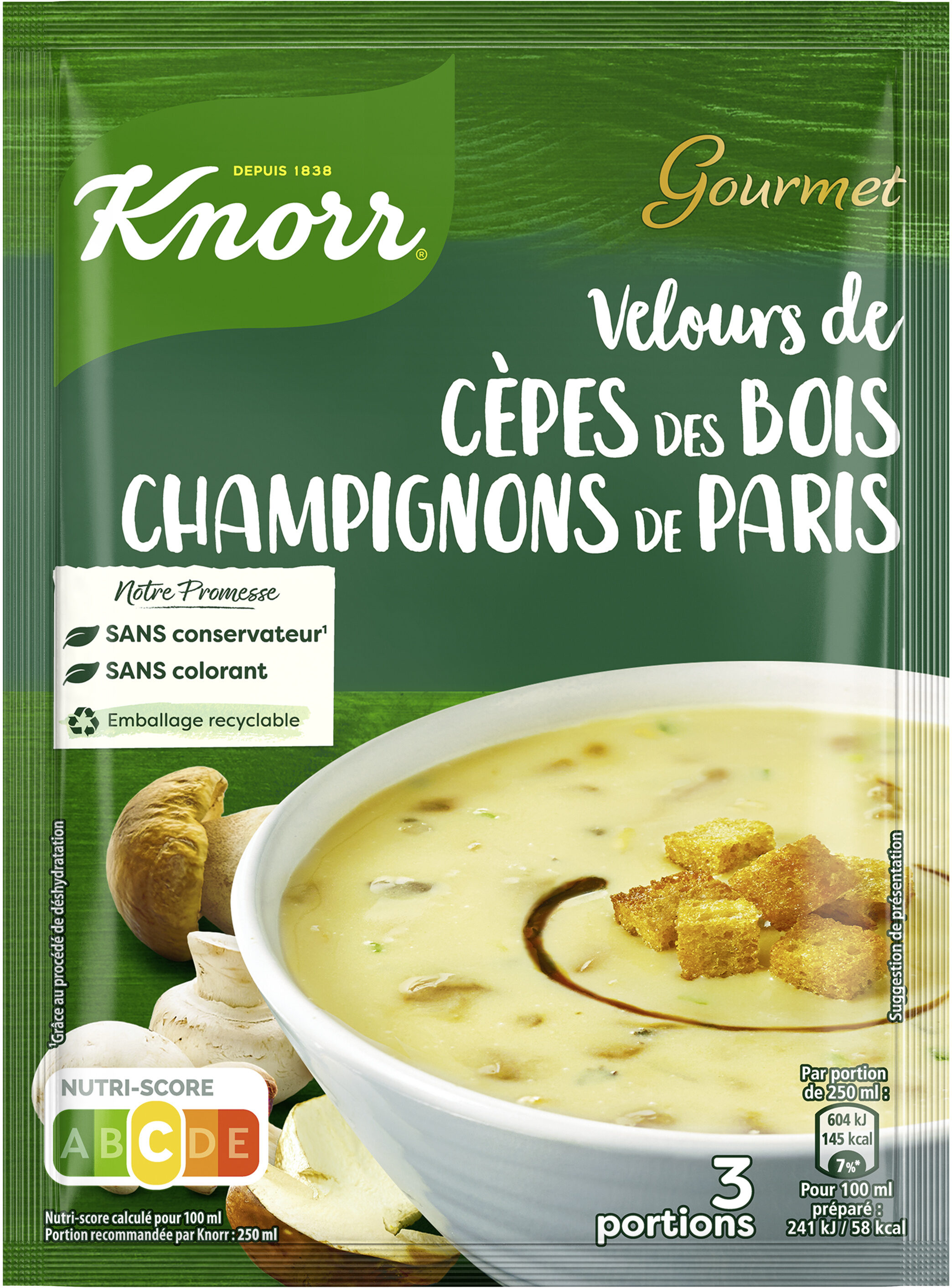 Knorr Moments Gourmets Soupe déshydratée Velours de Cèpes Champignons 91g 3 Portions - Product - fr