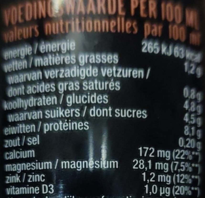 Protein Chocolate Shake - Tableau nutritionnel