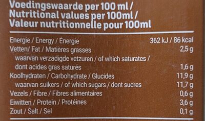 Chocolademelk UHT - Voedingswaarden