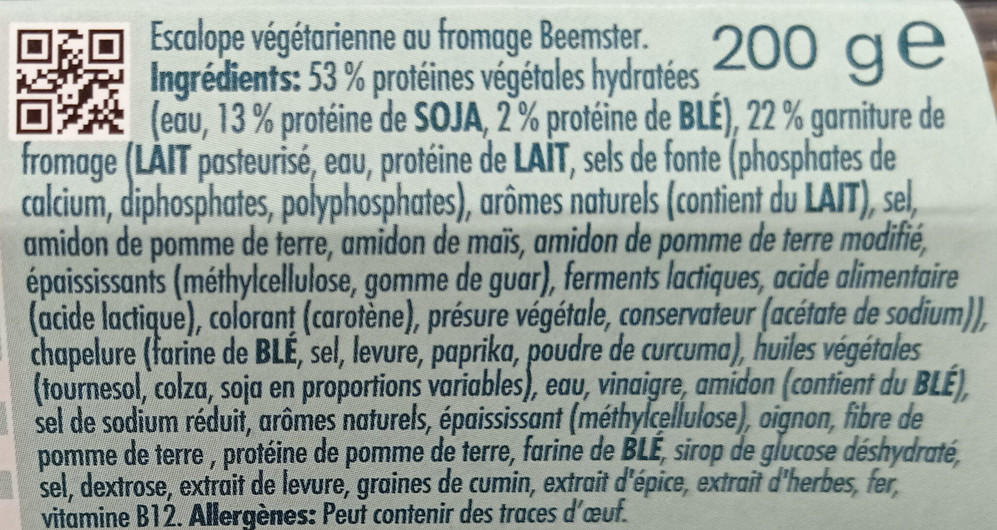 Escalope au fromage Beemster végétarienne - Ingrediënten - fr
