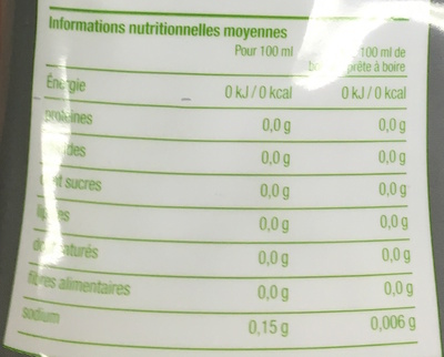 Concentré Saveur Pomme Cranberry Zéro - Tableau nutritionnel