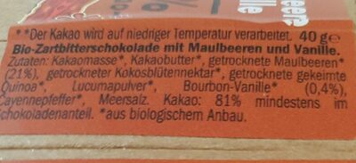 Maulbeere/Vanille - Tableau nutritionnel