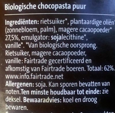 Biologische choco-pasta puur - Ingredients - nl