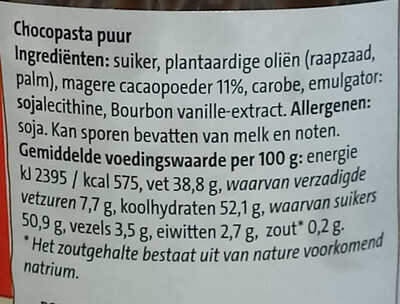 Puur choco pasta - Ingredients - nl