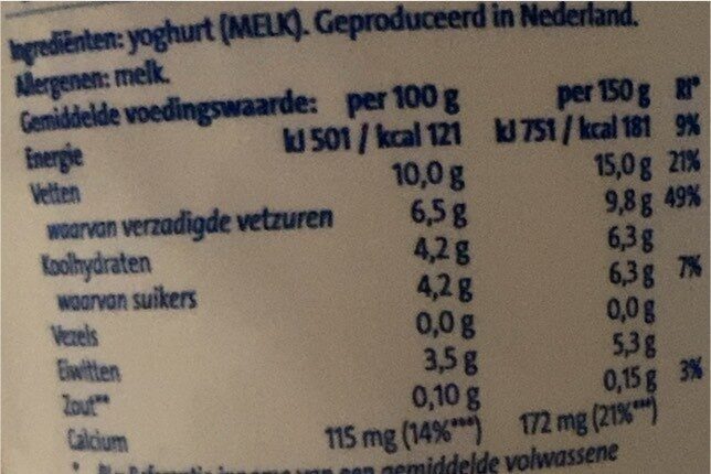 Yoghurt Griekse stijl naturel - Nutrition facts - nl