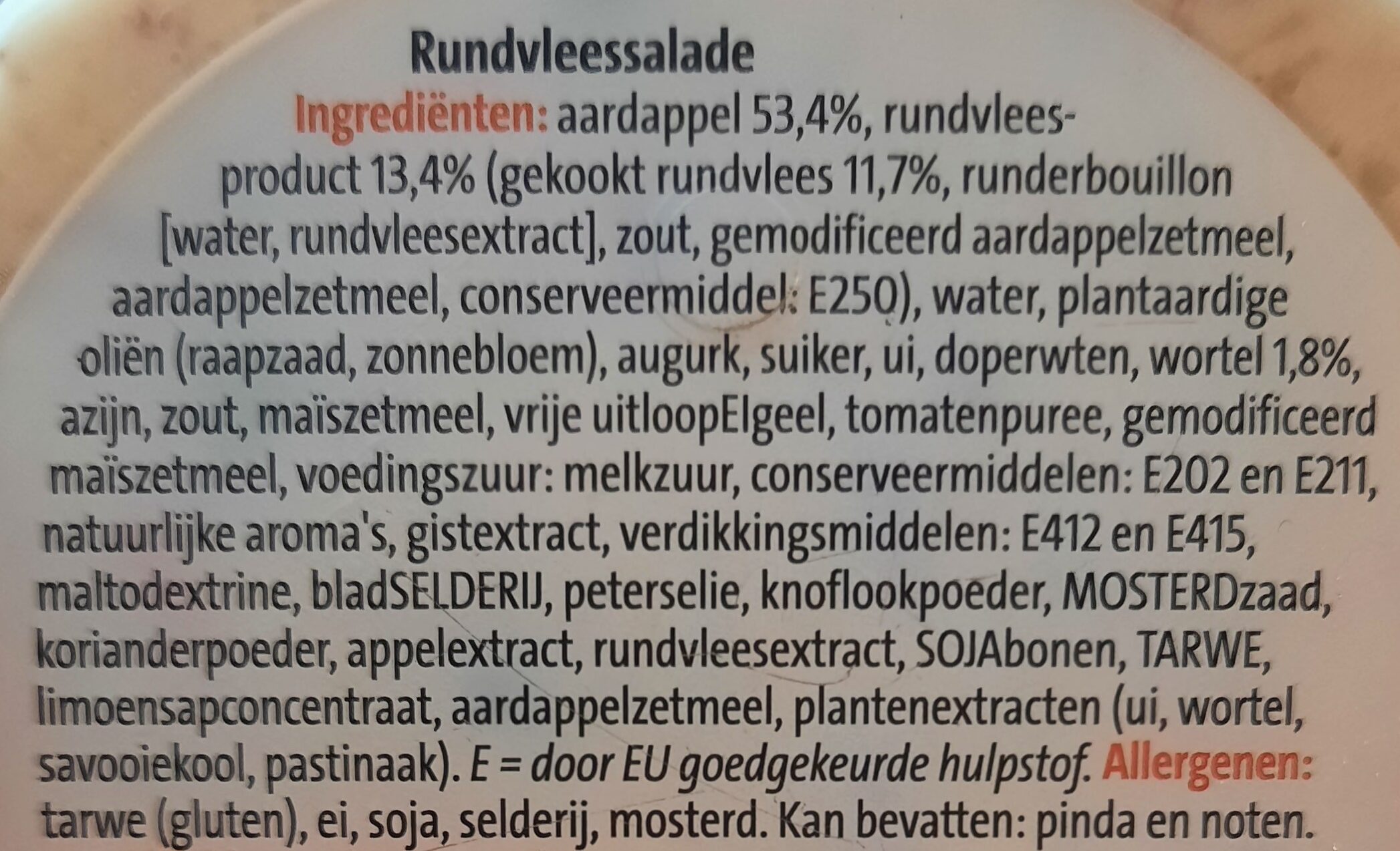 Rundvleessalade - Ingredients - nl