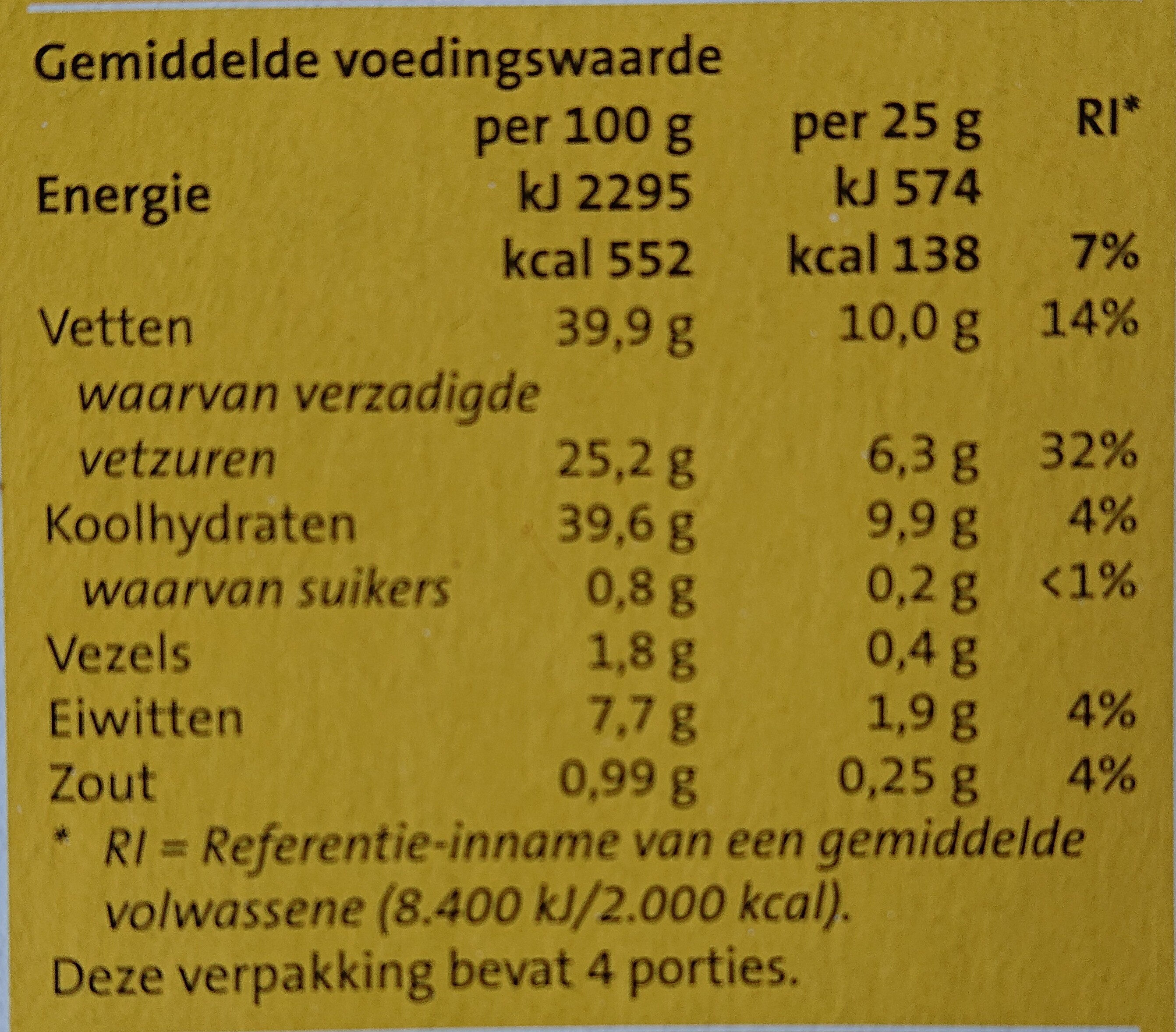 Pasteibakjes - Nutrition facts - nl