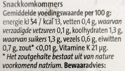 Snackgroente komkommers - Voedingswaarden