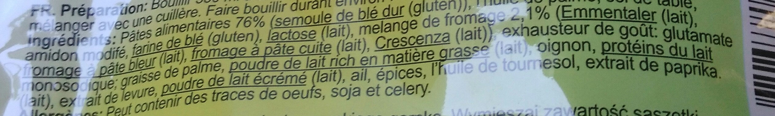 Culiquick Pasta Quattro  Formaggi - Ingrediënten - fr