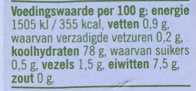 Riz blanc bio - Tableau nutritionnel - nl